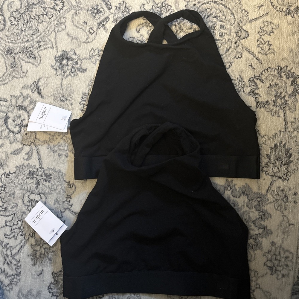 2 X Auden Women's Small Bralette Bra Black Cotton Stretch Cross Back